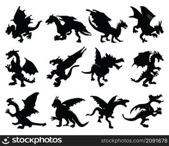Black silhouettes of dragons on a white background
