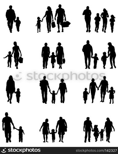Black silhouettes of families