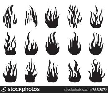 Black silhouettes of fire flames on a white background 