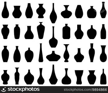 Black silhouettes of flower vases on white background