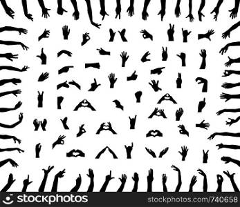 Black silhouettes of hands on white background