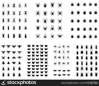 Black silhouettes of insects on white background