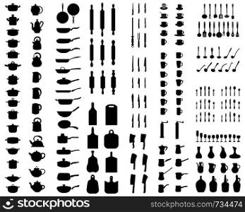 Black silhouettes of kitchenware on a white background