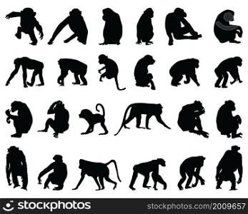 Black silhouettes of monkeys on white background
