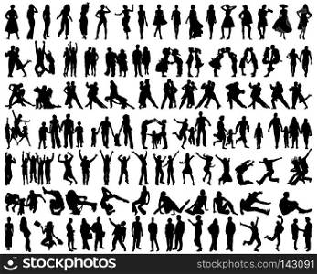 Black silhouettes of people in different situations