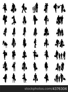 Black silhouettes of people in the shopping