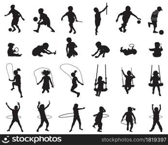Black silhouettes of playful children on a white background