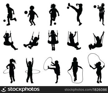 Black silhouettes of playful children on a white background