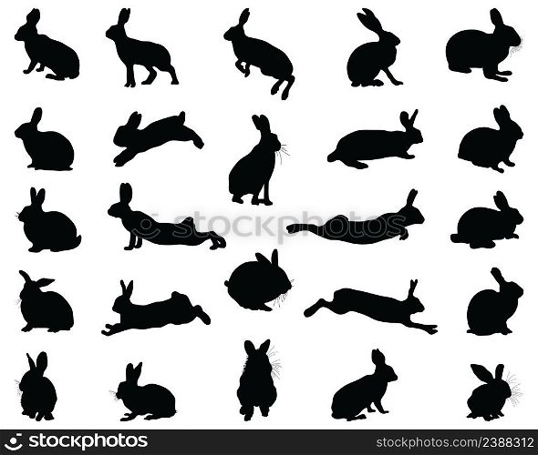 Black silhouettes of rabbits on white background