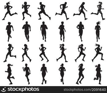 Black silhouettes of runners on white backgrounds