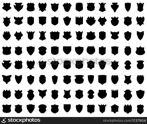 Black silhouettes of shields on white a background, vector