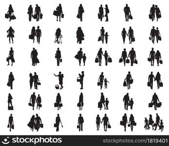 Black silhouettes of shopper on a white background