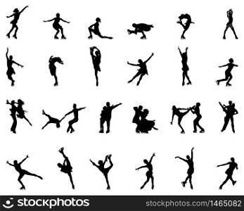 Black silhouettes of skating on a white background