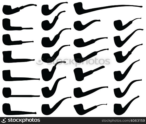 Black silhouettes of tobacco pipes on a white background