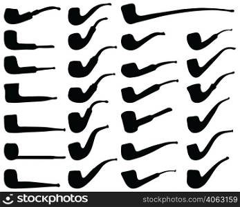 Black silhouettes of tobacco pipes on a white background