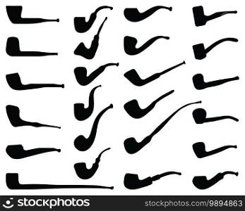 Black silhouettes of tobacco pipes on white background