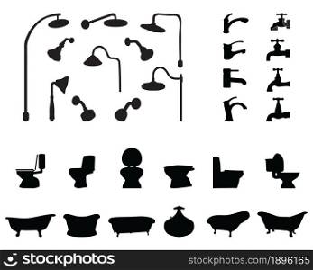 Black silhouettes of toilet equipment on a white background
