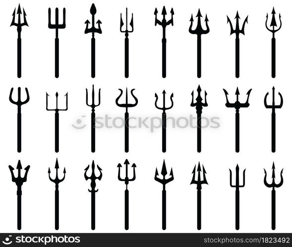 Black silhouettes of tridents on a white background