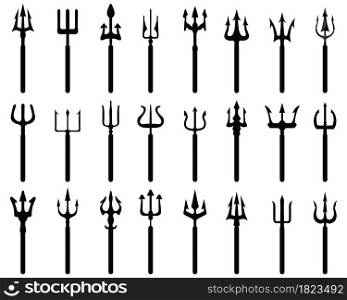 Black silhouettes of tridents on a white background