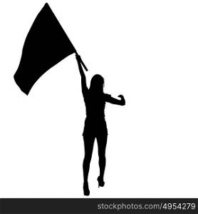 Black silhouettes of woman with flags on white background. Black silhouettes of woman with flags on white background.