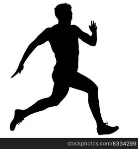 Black Silhouettes Runners sprint men on white background. Black Silhouettes Runners sprint men on white background.