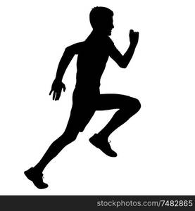 Black Silhouettes Runners sprint men on white background.. Black Silhouettes Runners sprint men on white background