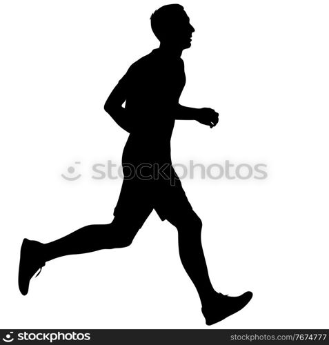 Black Silhouettes Runners sprint men on white background.. Black Silhouettes Runners sprint men on white background