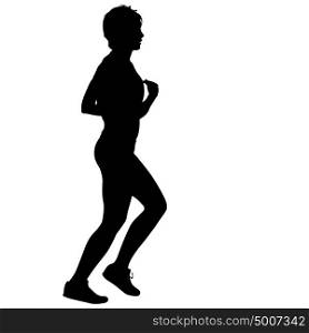 Black Silhouettes Runners sprint women on white background. Black Silhouettes Runners sprint women on white background.