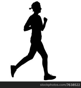 Black Silhouettes Runners sprint women on white background.. Black Silhouettes Runners sprint women on white background