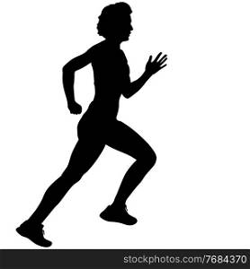 Black Silhouettes Runners sprint women on white background.. Black Silhouettes Runners sprint women on white background