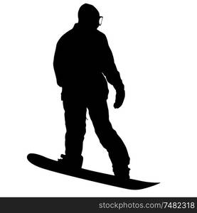 Black silhouettes snowboarders on white background illustration.. Black silhouettes snowboarders on white background illustration