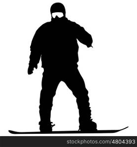 Black silhouettes snowboarders on white background. Vector illu. Black silhouettes snowboarders on white background. Vector illustration.