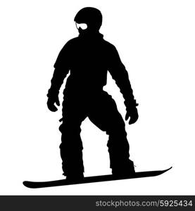 Black silhouettes snowboarders on white background. Vector illustration.