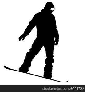 Black silhouettes snowboarders on white background. Vector illustration.