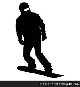 Black silhouettes snowboarders on white background. Vector illustration. Black silhouettes snowboarders on white background. Vector illustration.
