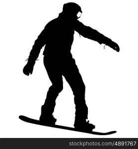 Black silhouettes snowboarders on white background. Vector illustration. Black silhouettes snowboarders on white background. Vector illustration.