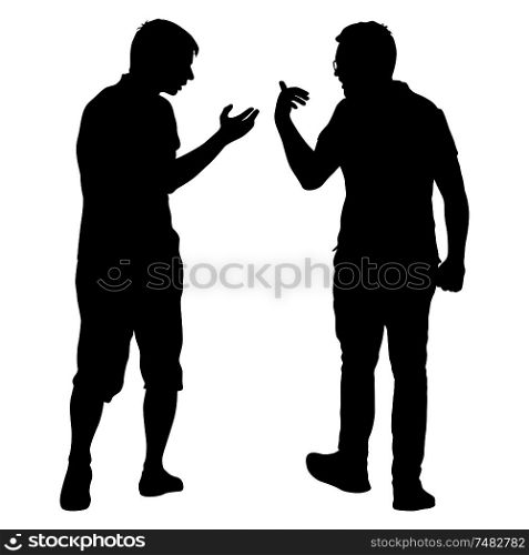 Black silhouettes two men with arm raised on a white background.. Black silhouettes two men with arm raised on a white background