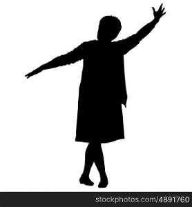 Black silhouettes woman lifted his hand on white background. Vector illustration. Black silhouettes woman lifted his hand on white background. Vector illustration.