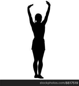 Black silhouettes women with arm raised on a white background.. Black silhouettes women with arm raised on a white background
