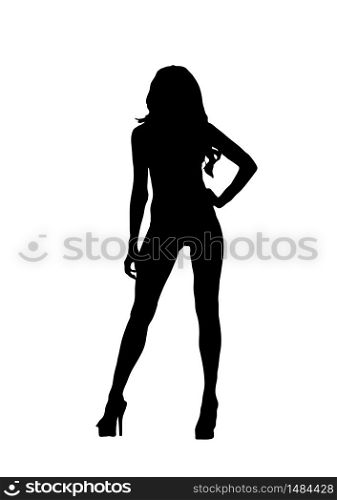 Black simple silhouette of woman isolated on white. Black simple silhouette of woman on white