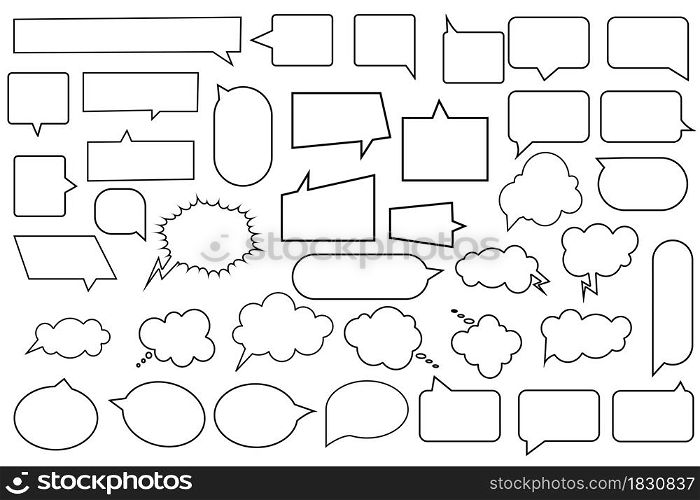 Black simple speech bubbles icon set on white background. Chat message symbol. Vector illustration. Stock image. EPS 10.. Black simple speech bubbles icon set on white background. Chat message symbol. Vector illustration. Stock image.