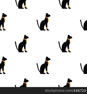 Black sitting Egyptian cat pattern seamless background in flat style repeat vector illustration. Black sitting Egyptian cat pattern seamless