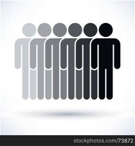 Black six people man figure with drop shadow. Black six people man figure with gray drop shadow isolated on white background in flat style. Graphic design elements save in vector illustration 8 eps