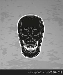 black skull with open mouth on dark grunge background, vector. black skull with open mouth