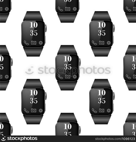Black Smart Watch Seamless Pattern Isolated on White Background.. Black Smart Watch Seamless Pattern Isolated on White Background