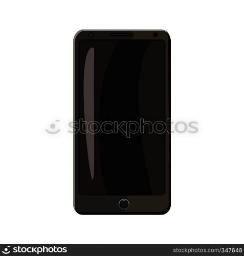 Black smartphone icon in cartoon style on a white background. Black smartphone icon, cartoon style
