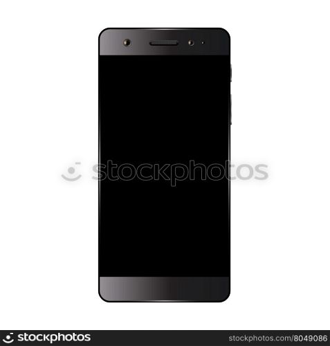 Black smartphone isolated. Black smartphone isolated on white background. Cell phone mockup design. Mobile phone with blank screen. Vector illustration.