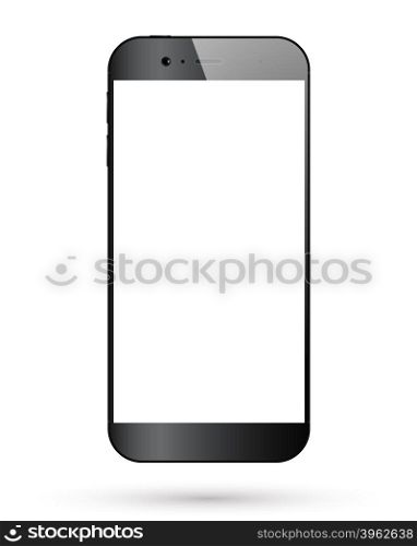 Black smartphone isolated. Black smartphone isolated on white background. Mobile phone with blank screen. Vector illustration.