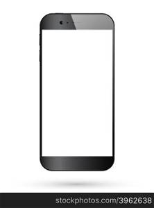 Black smartphone isolated. Black smartphone isolated on white background. Mobile phone with blank screen. Vector illustration.