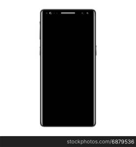 Black smartphone isolated. Black smartphone isolated on white background. Mobile phone with blank screen. Cell phone mockup design. Vector illustration.